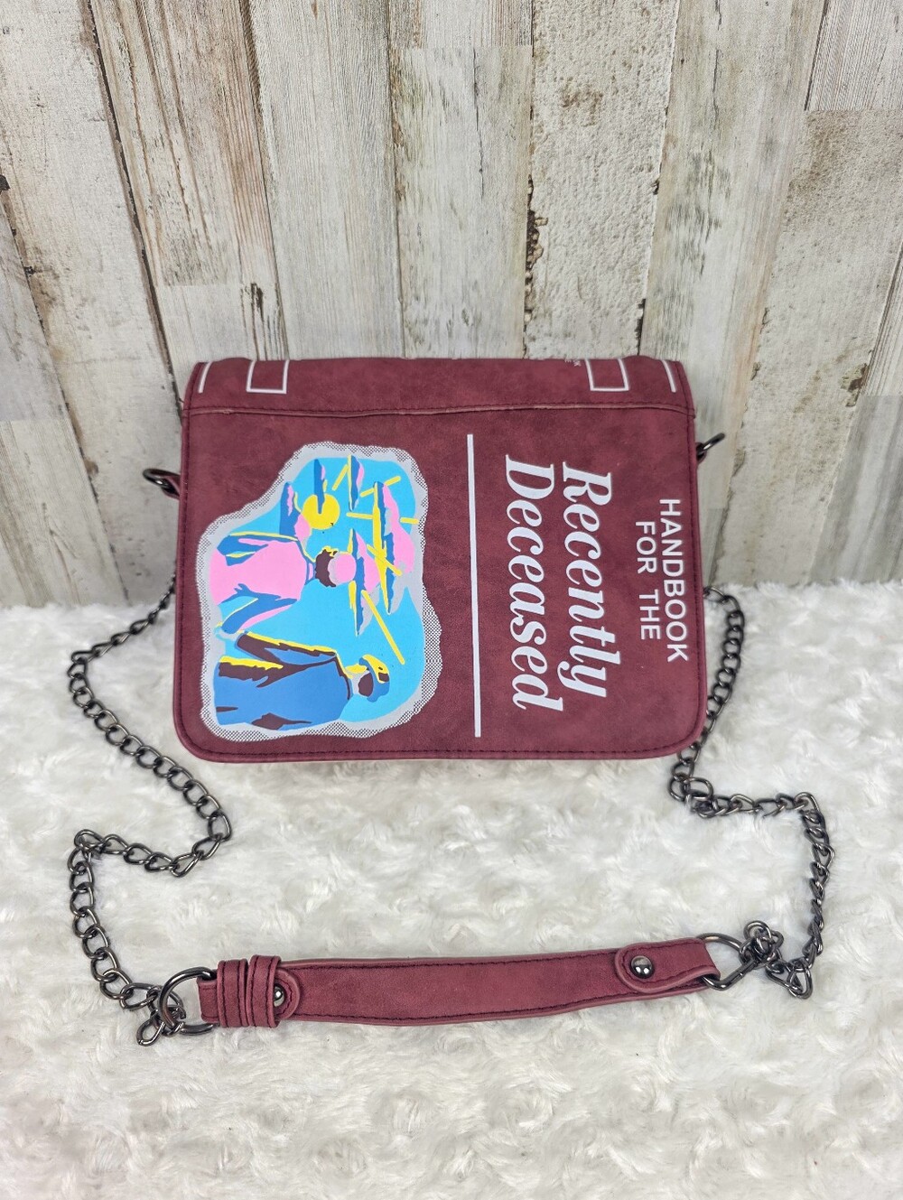 Beetlejuice Handbook for the Recently Deceased Crossbody Bag in Maroon